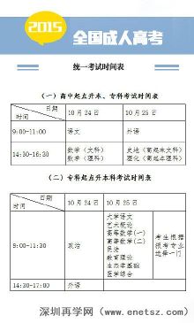 2015年广东成人高考时间表