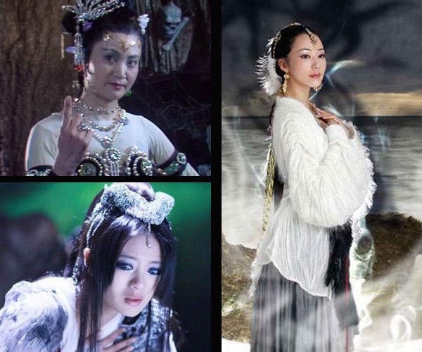图为三版的白骨精进行大pk(左上,右,左下依次为87版,浙版,张纪中版).