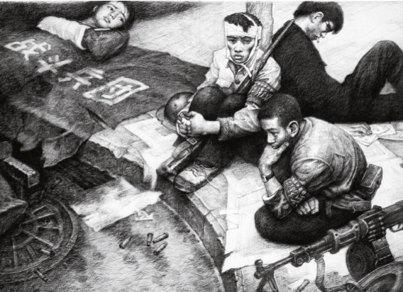 "文革"结束后反思武斗的著名油画《为什么》素描定稿,高小华作于1978